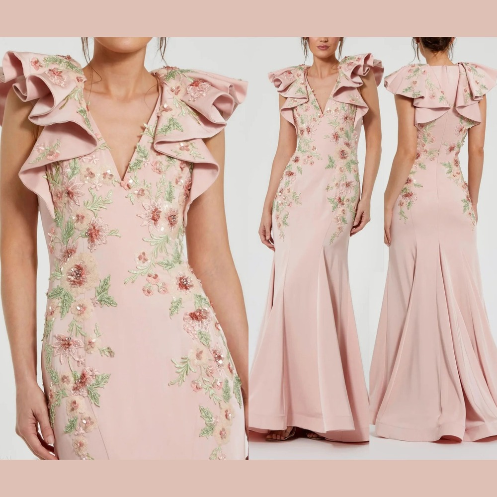 NWT MAC DUGGAL [ 2 ] 11773 Flutter Sleeve Embellished Mermaid Gown J2349‎